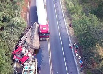 Caminhão invade acostamento para desviar de engarrafamento e bate em carreta parada com problemas mecânicos na BR-251