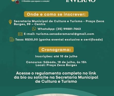 Senador Amaral abre inscrições para concurso Sabores de Inverno até 10 de julho